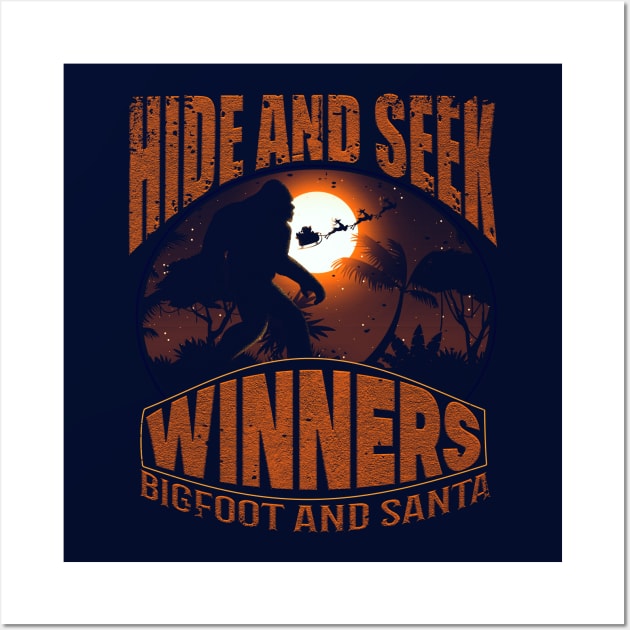 bigfoot and santa hide and seek winner. 80s funny puns Wall Art by nowsadmahi